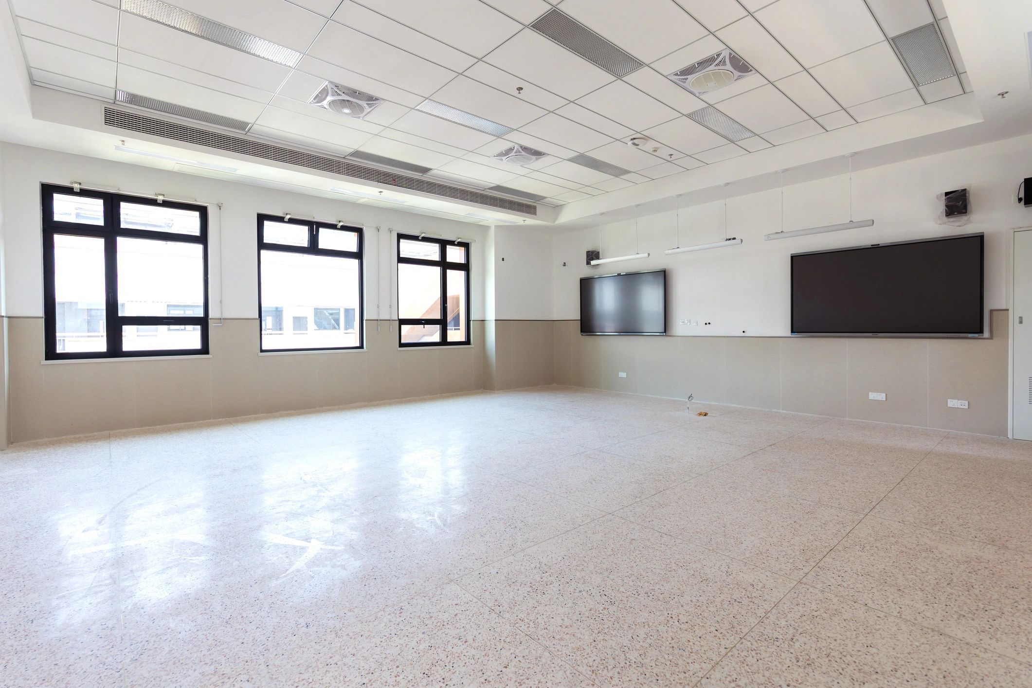 Clean community meeting room prepared for public village meetings